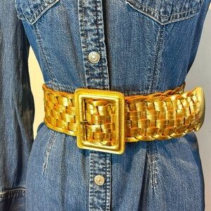 Banana republic metallic gold leather wide woven belt size small